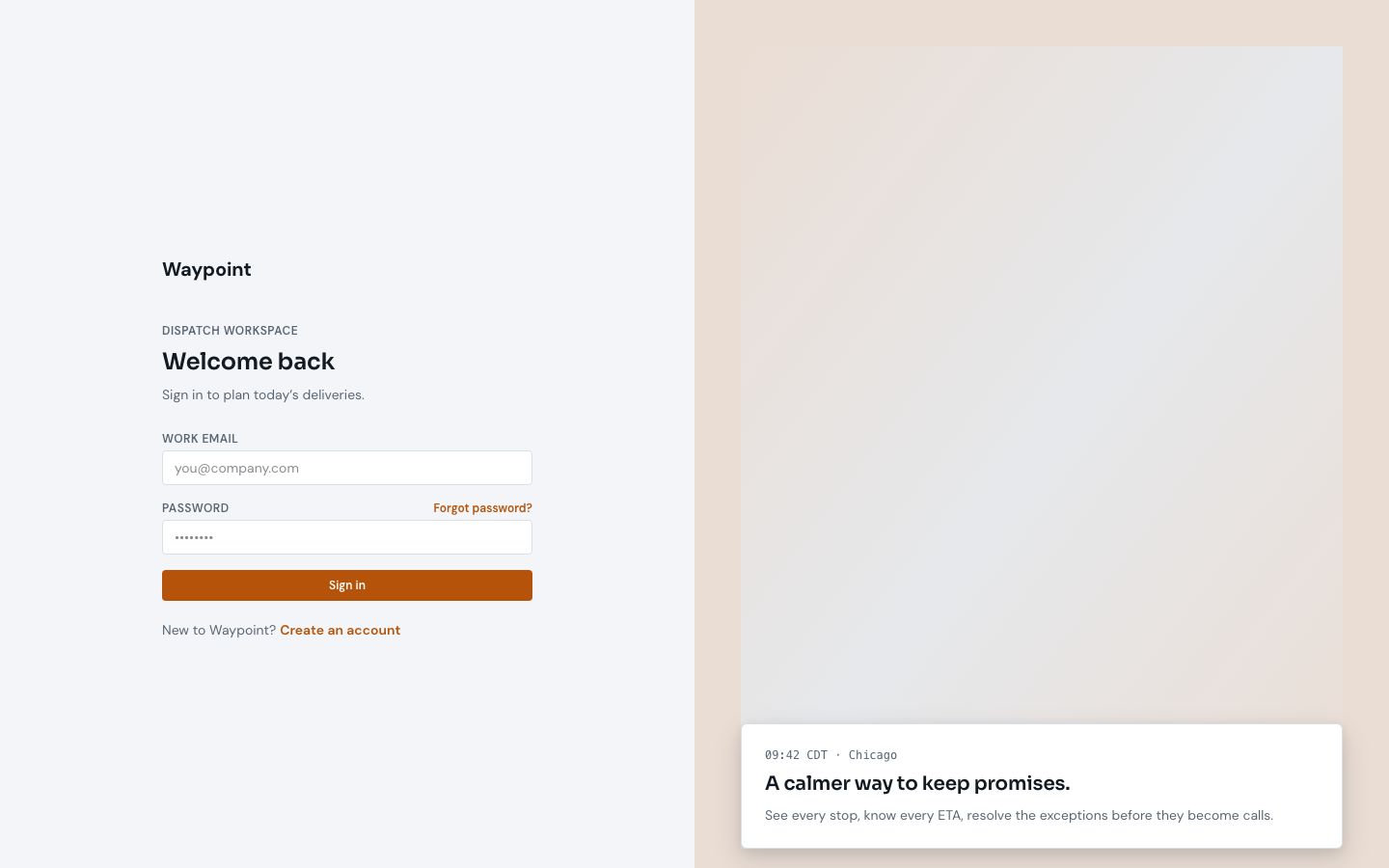 Delivery Route Planner Template — login page screenshot