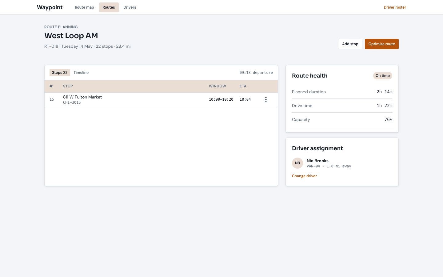 Delivery Route Planner Template — routes page screenshot