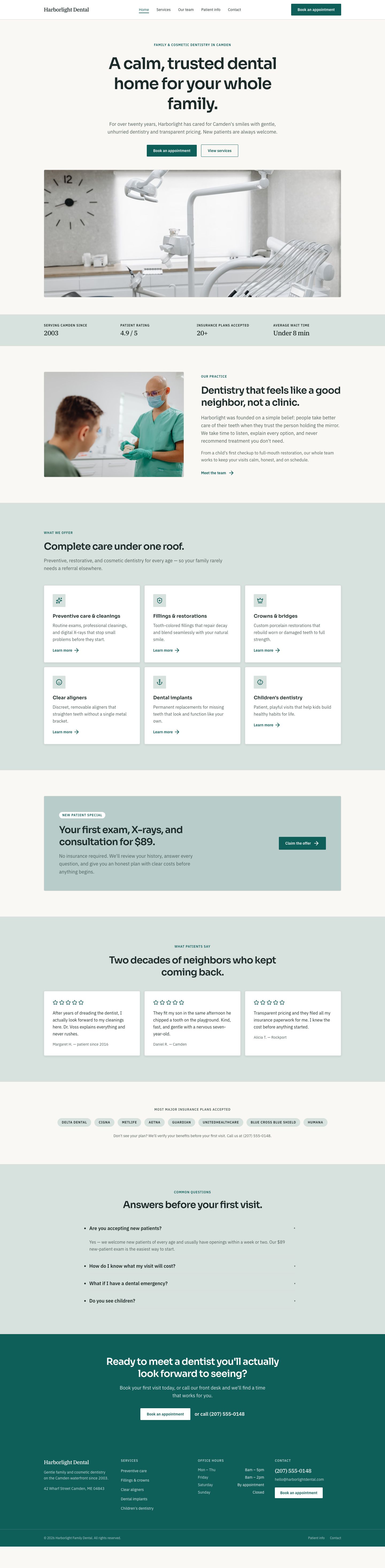 Dental Clinic Website Template — full page preview