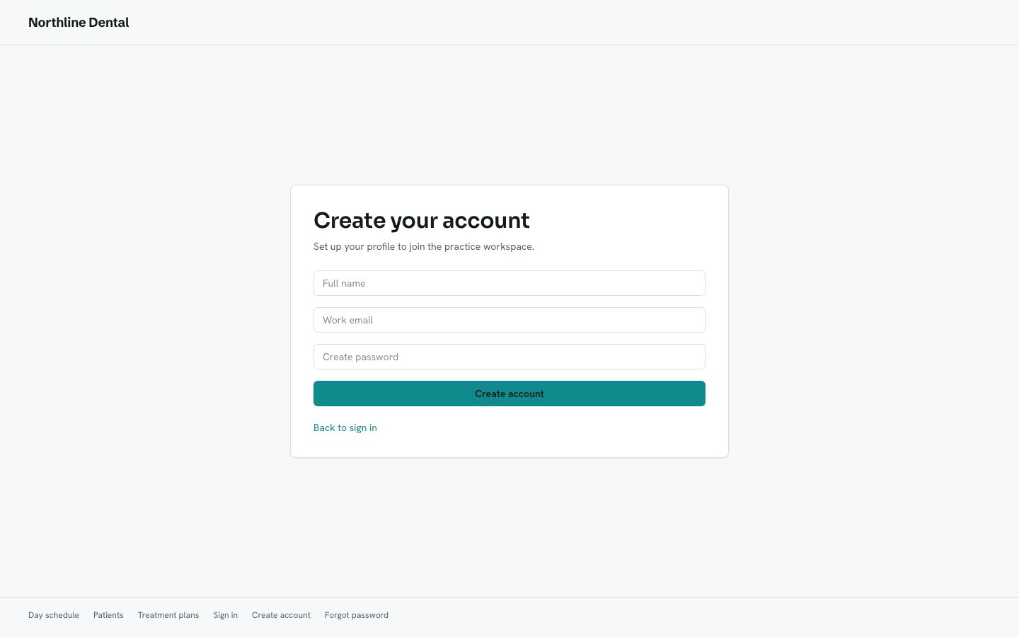 Dental Practice Management Template — signup page screenshot