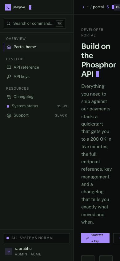 Developer Portal Template — responsive mobile layout