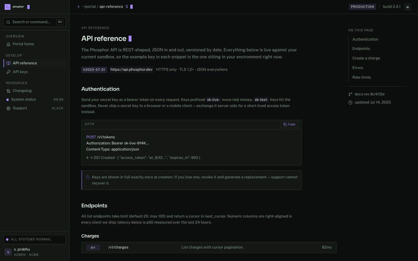 Developer Portal Template — api reference page screenshot