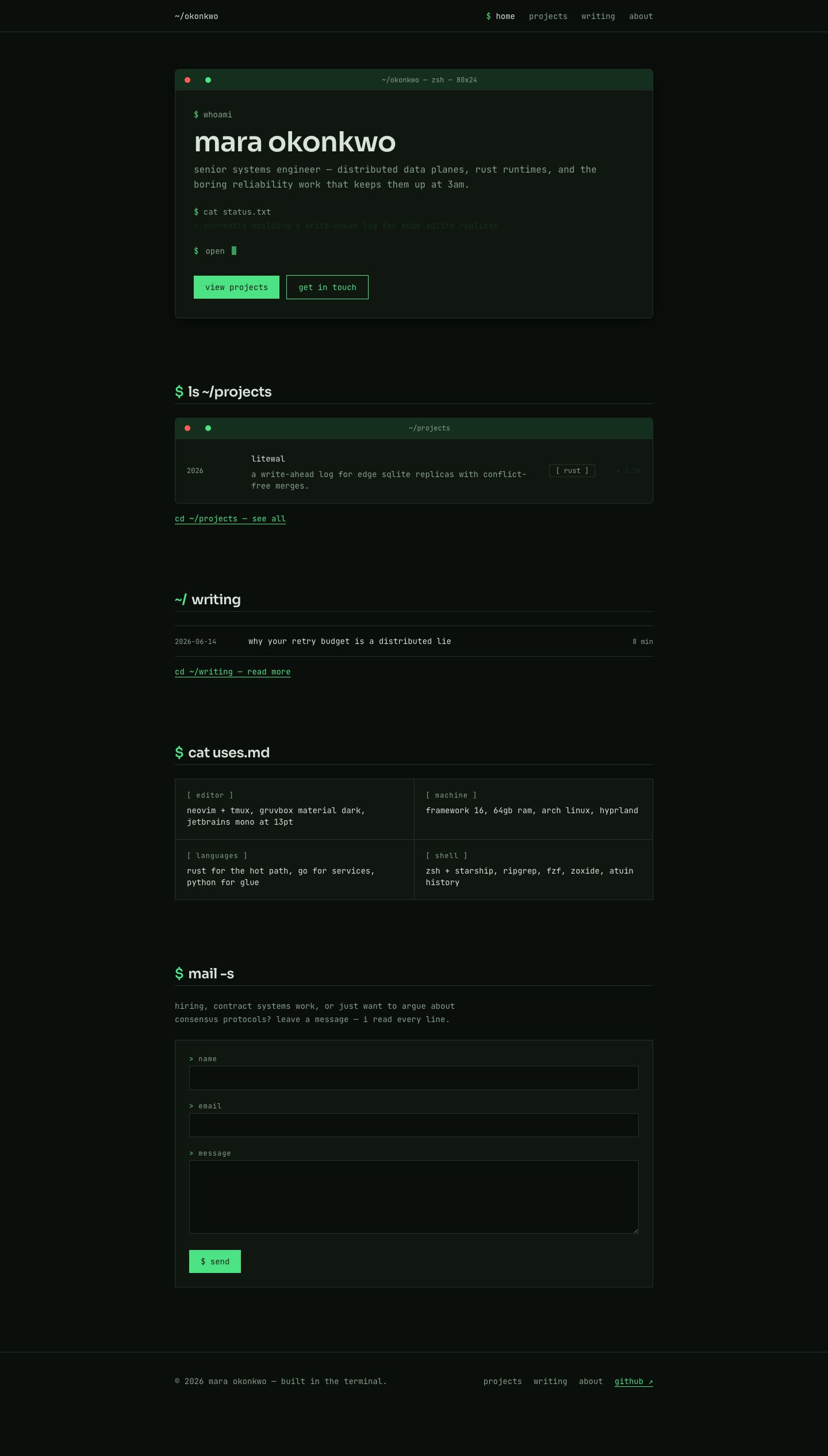 Developer Portfolio Template — full page preview