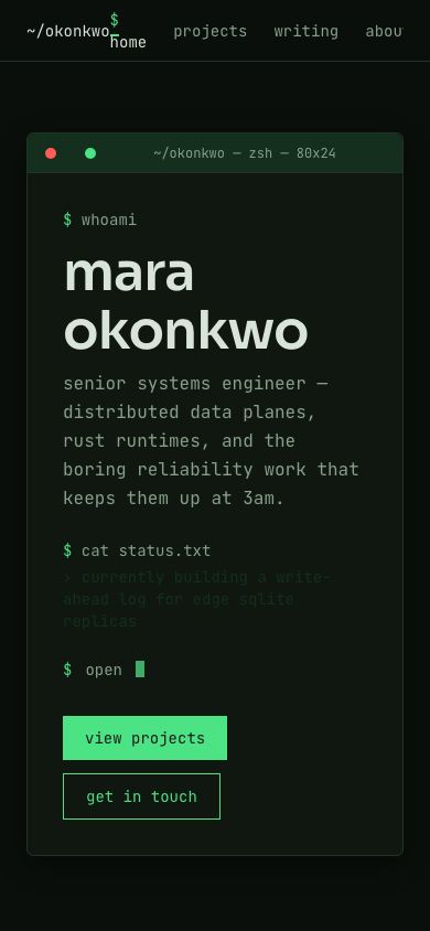 Developer Portfolio Template — responsive mobile layout