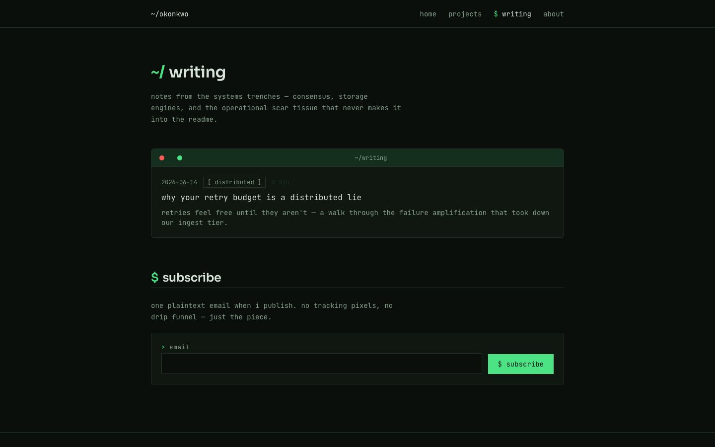 Developer Portfolio Template — writing page screenshot
