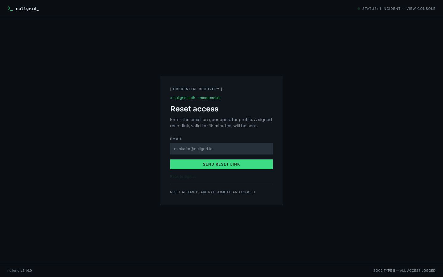DevOps Dashboard Template — forgot password page screenshot