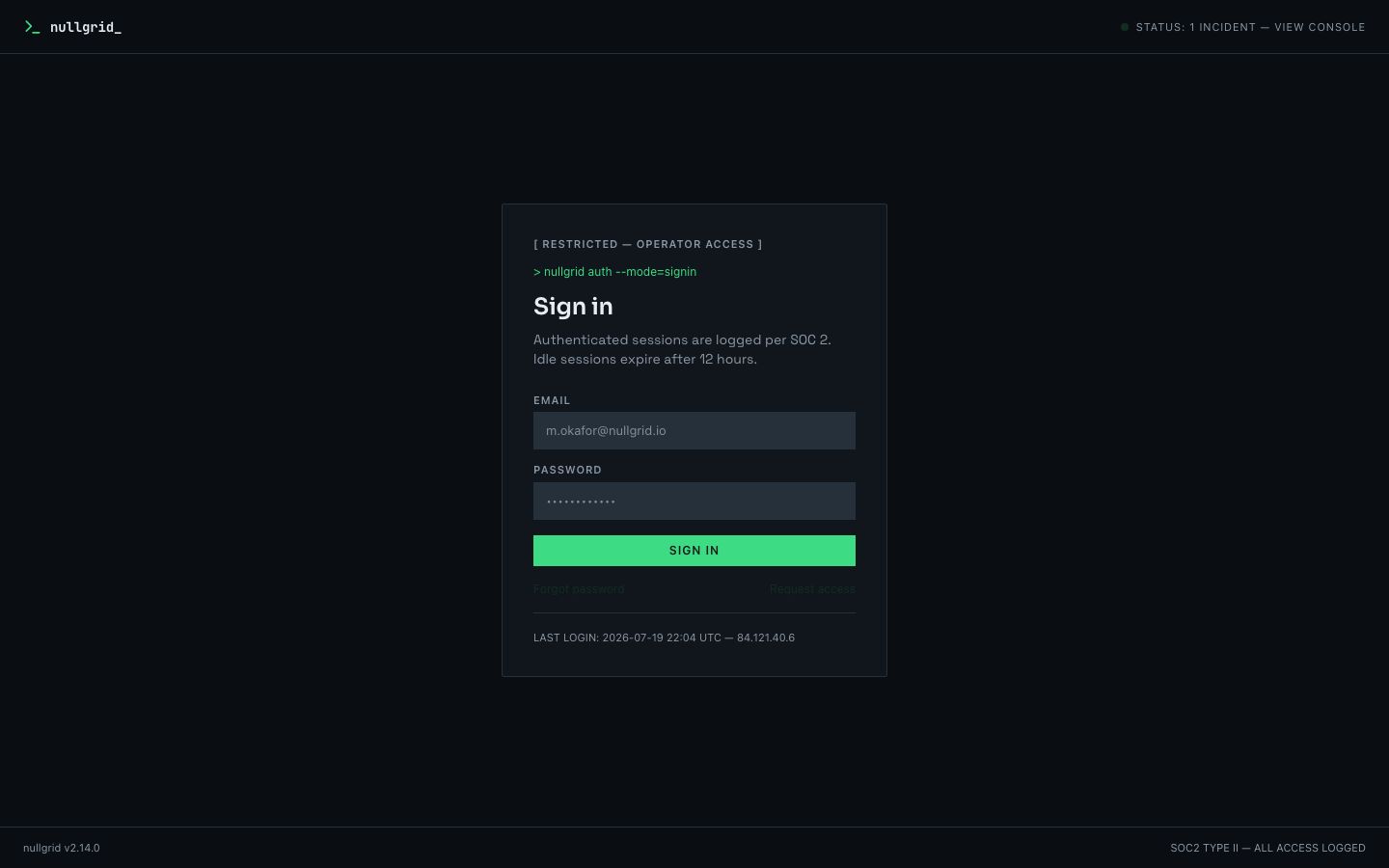 DevOps Dashboard Template — login page screenshot