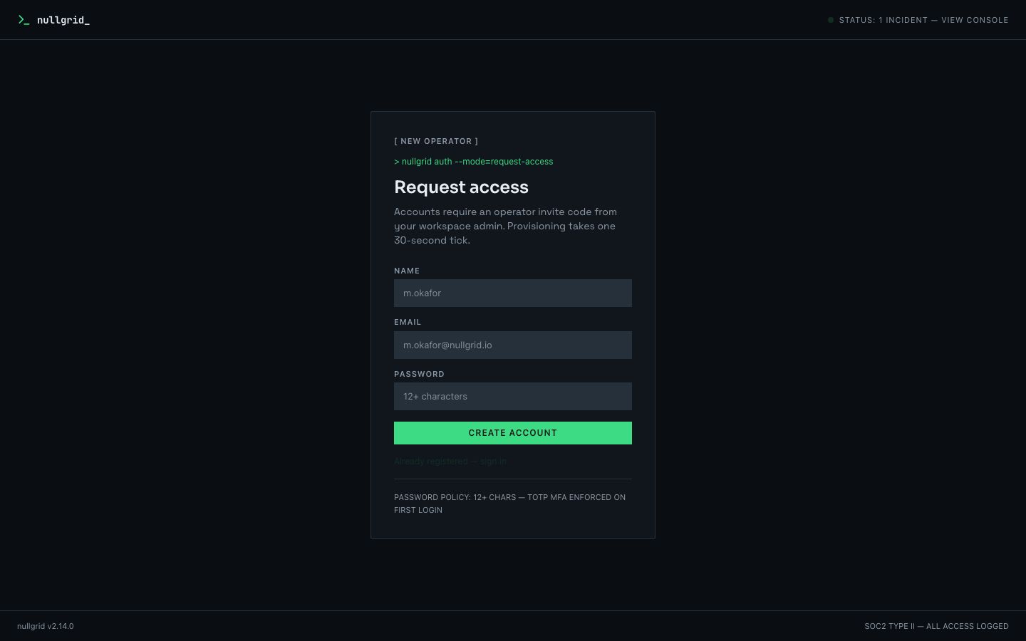 DevOps Dashboard Template — signup page screenshot