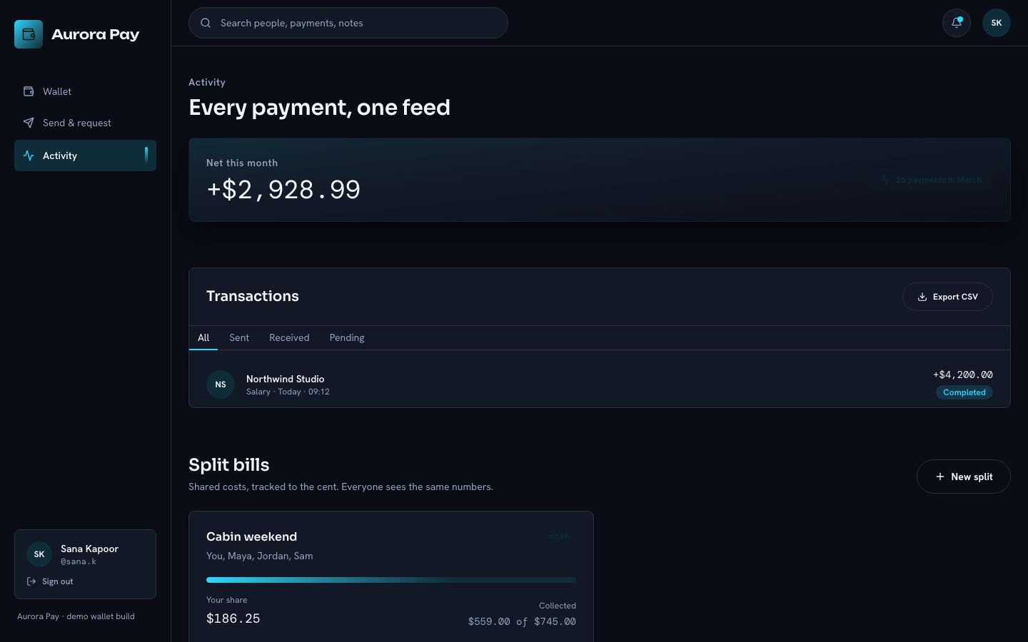 Digital Wallet App Template — activity page screenshot
