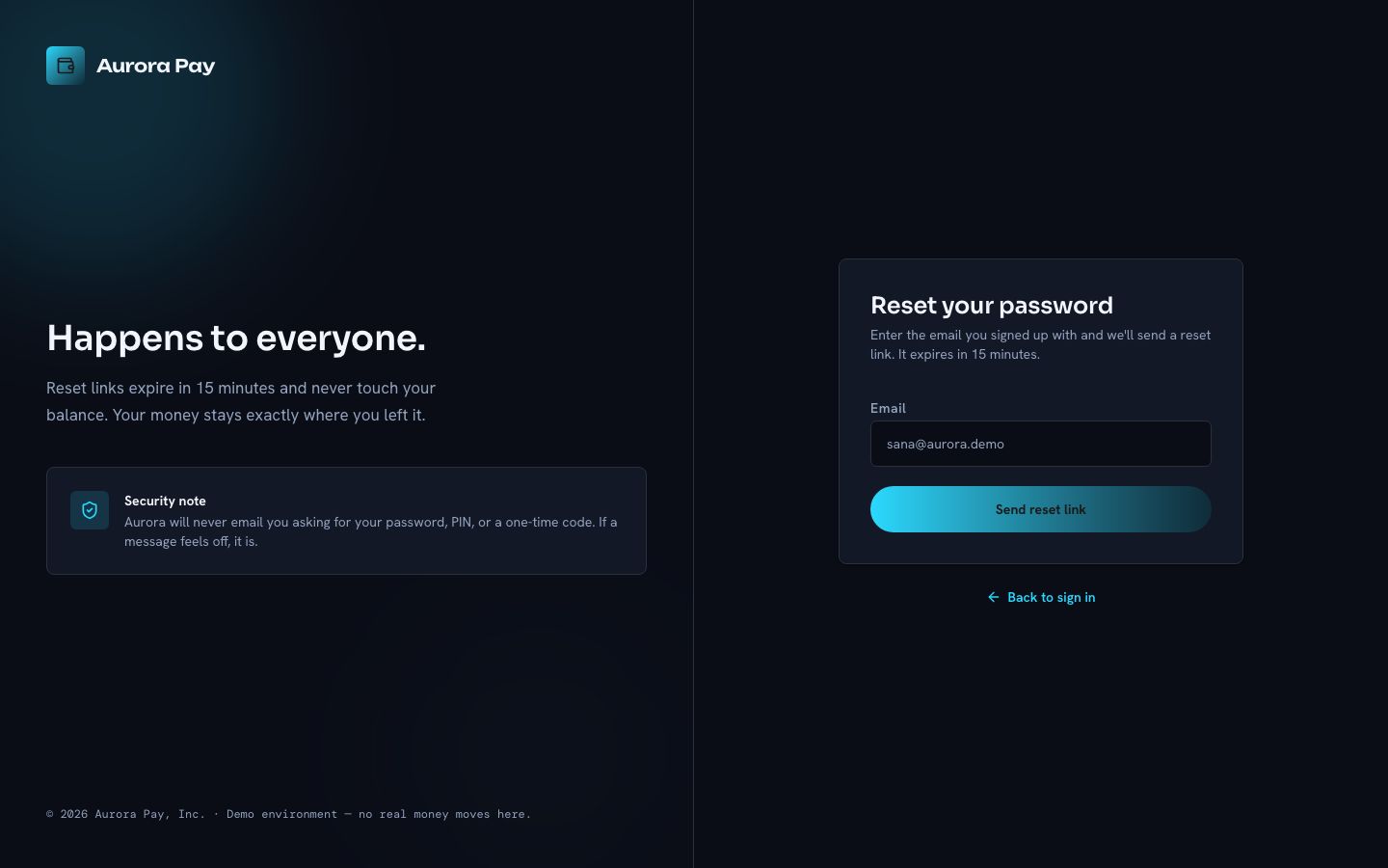 Digital Wallet App Template — forgot password page screenshot
