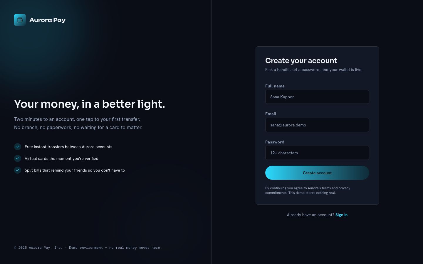 Digital Wallet App Template — signup page screenshot