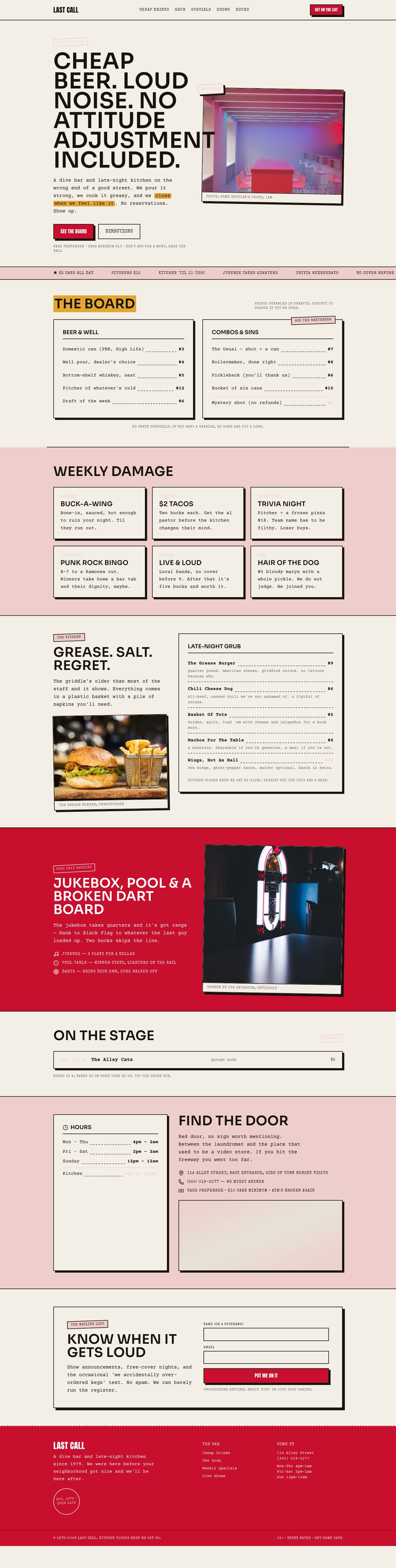 Bar Website Template — full page preview