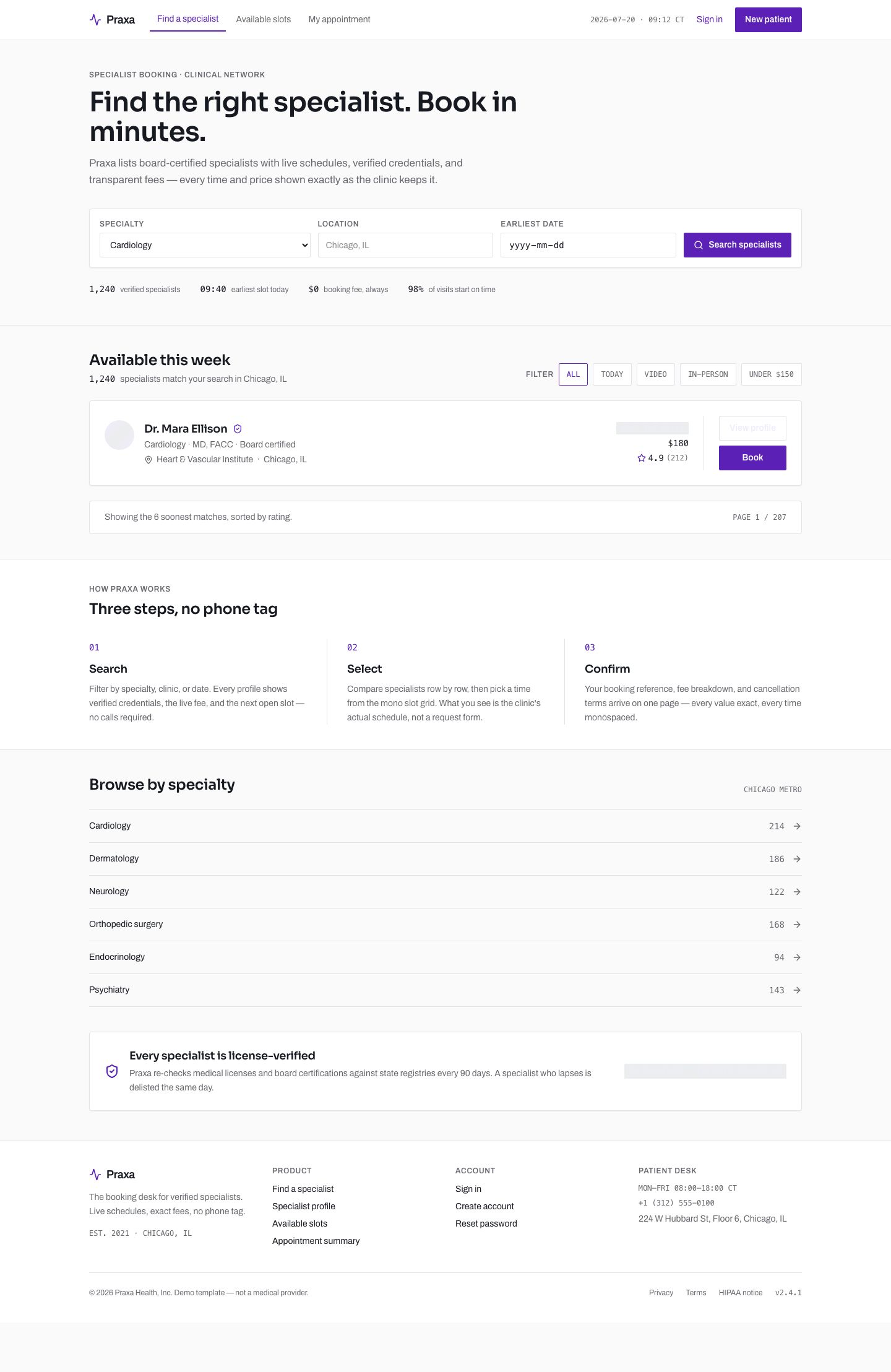 Doctor Appointment App Template — full page preview