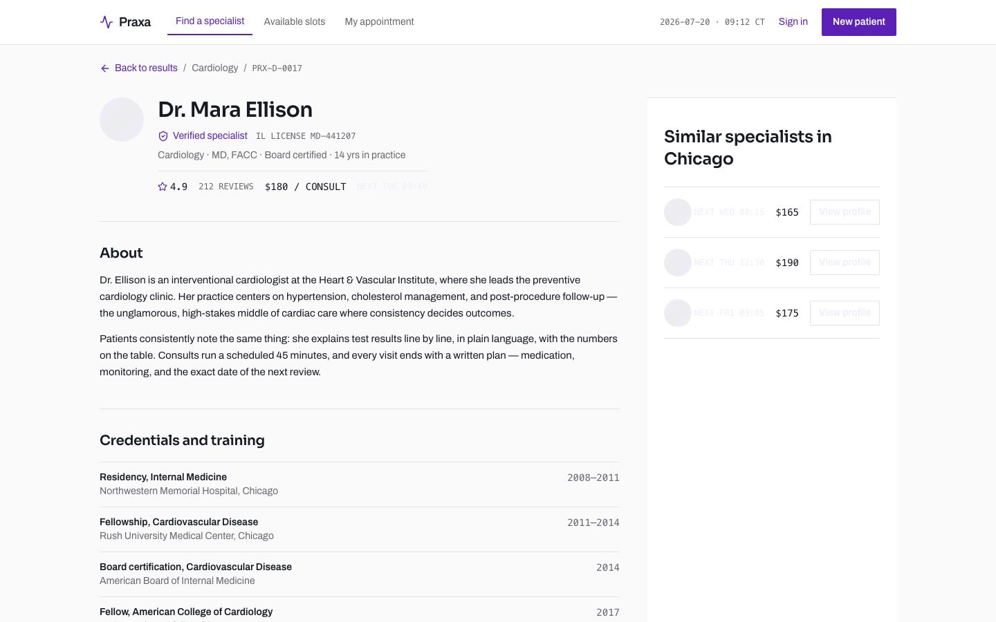 Doctor Appointment App Template — doctor page screenshot