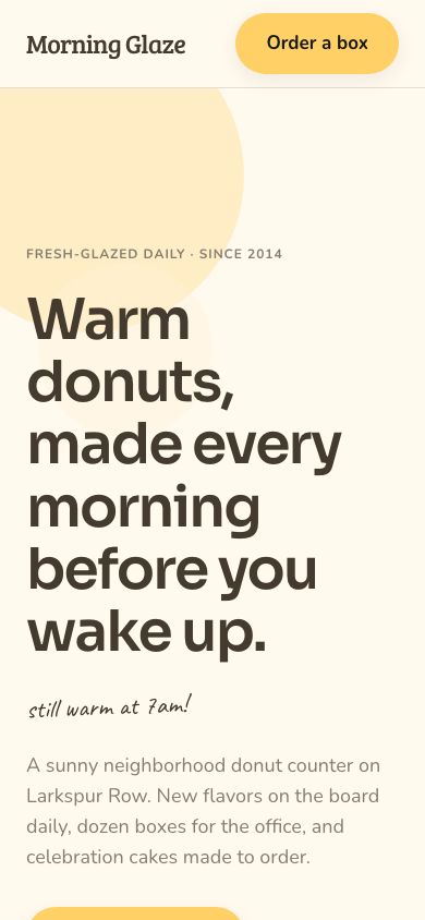 Donut Shop Website Template — responsive mobile layout