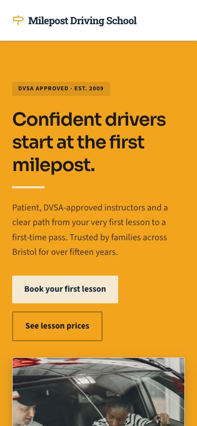 Driving School Website Template — responsive mobile layout
