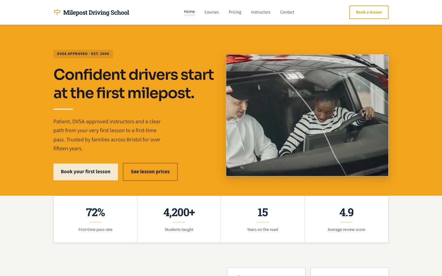Driving School Website Template — home page screenshot