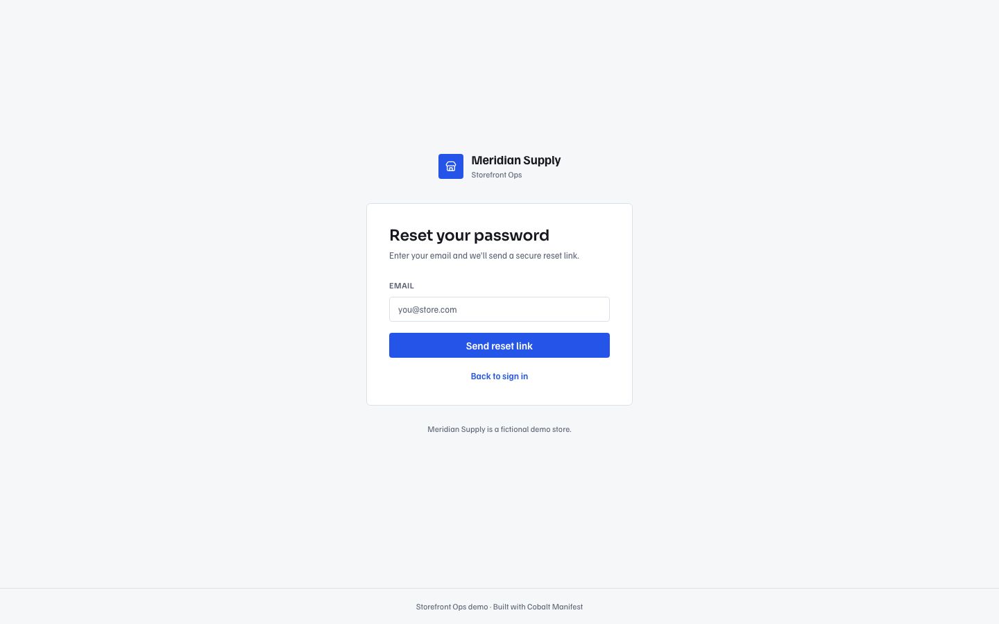 Ecommerce Admin Dashboard Template — forgot password page screenshot
