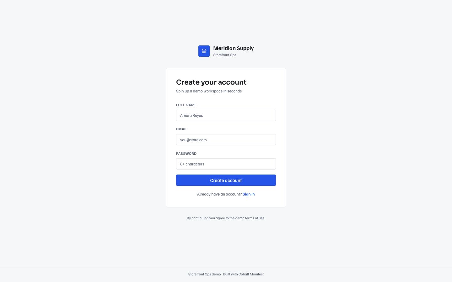 Ecommerce Admin Dashboard Template — signup page screenshot
