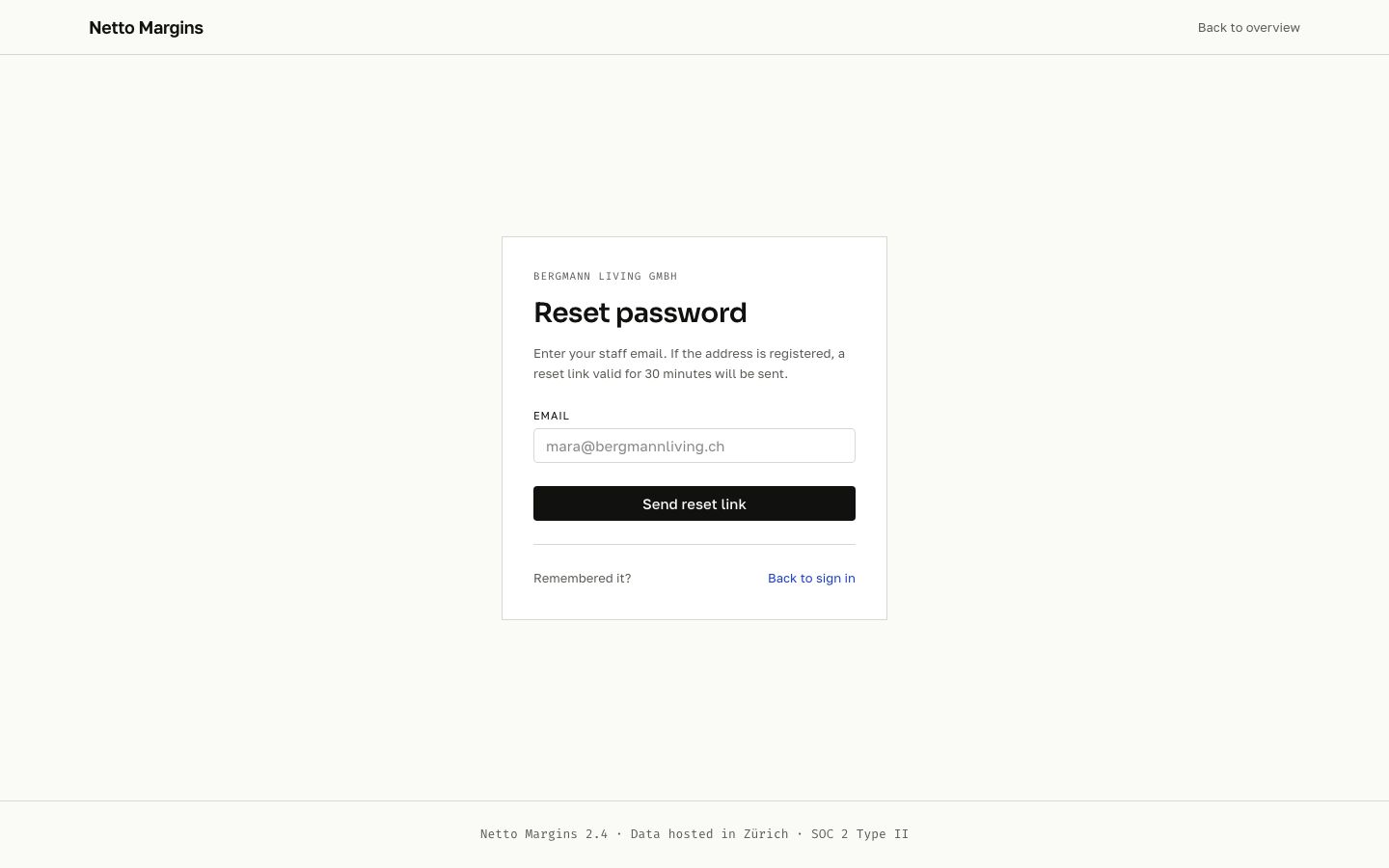 Ecommerce Analytics Dashboard Template — forgot password page screenshot