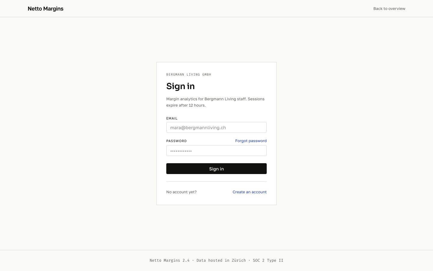Ecommerce Analytics Dashboard Template — login page screenshot