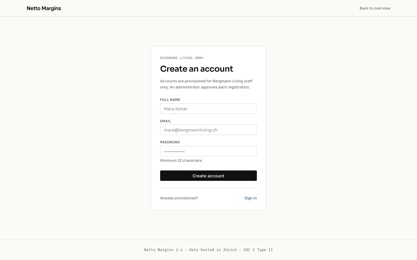 Ecommerce Analytics Dashboard Template — signup page screenshot