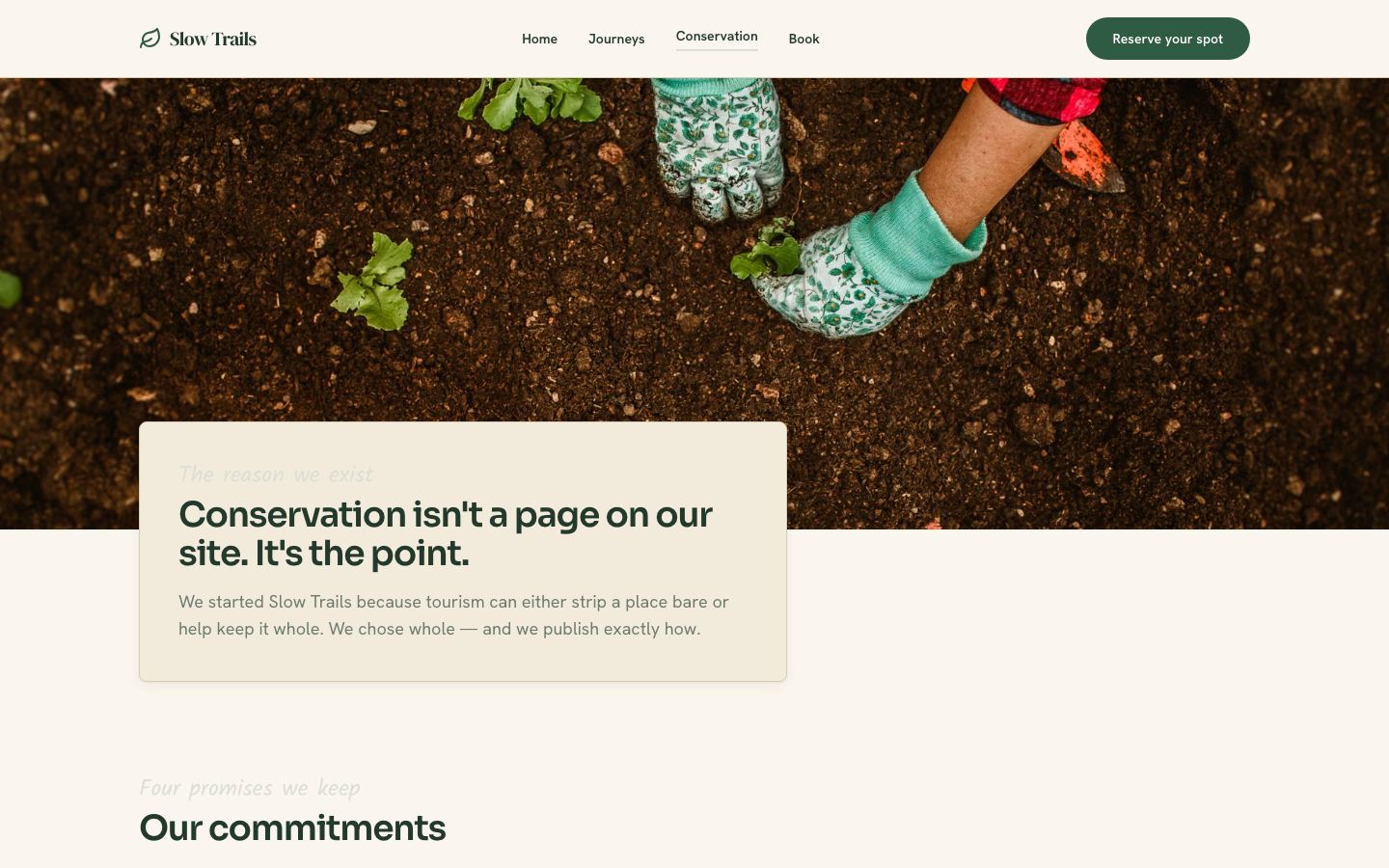 Ecotourism Website Template — conservation page screenshot