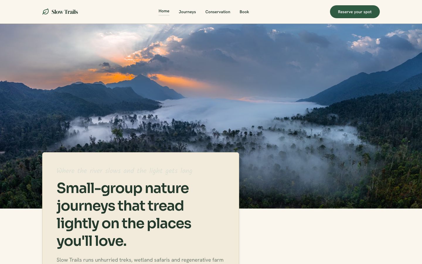 Ecotourism Website Template — home page screenshot