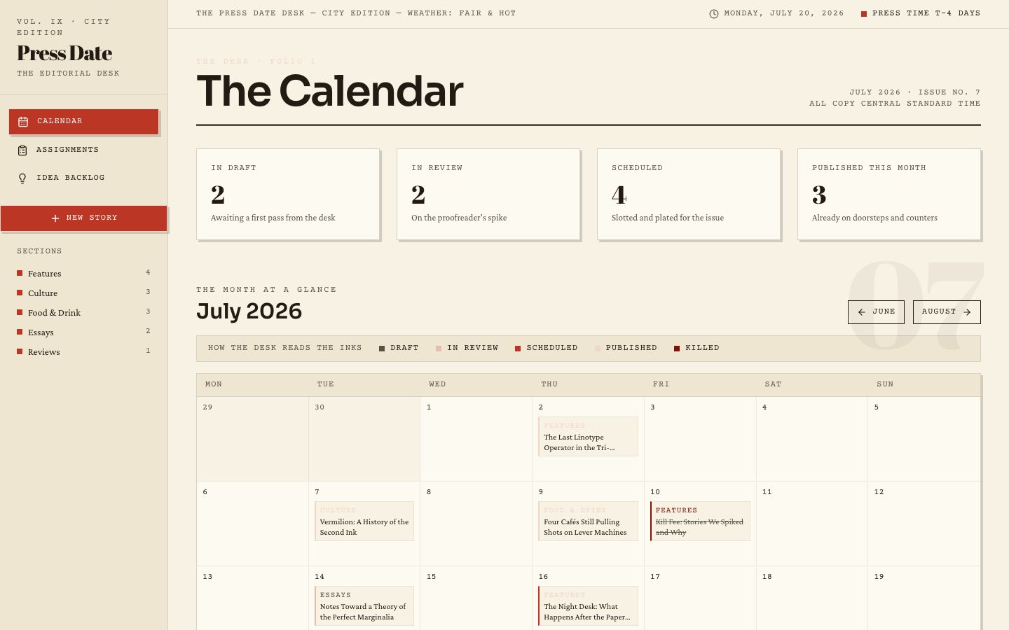 Editorial Calendar Template — home page screenshot