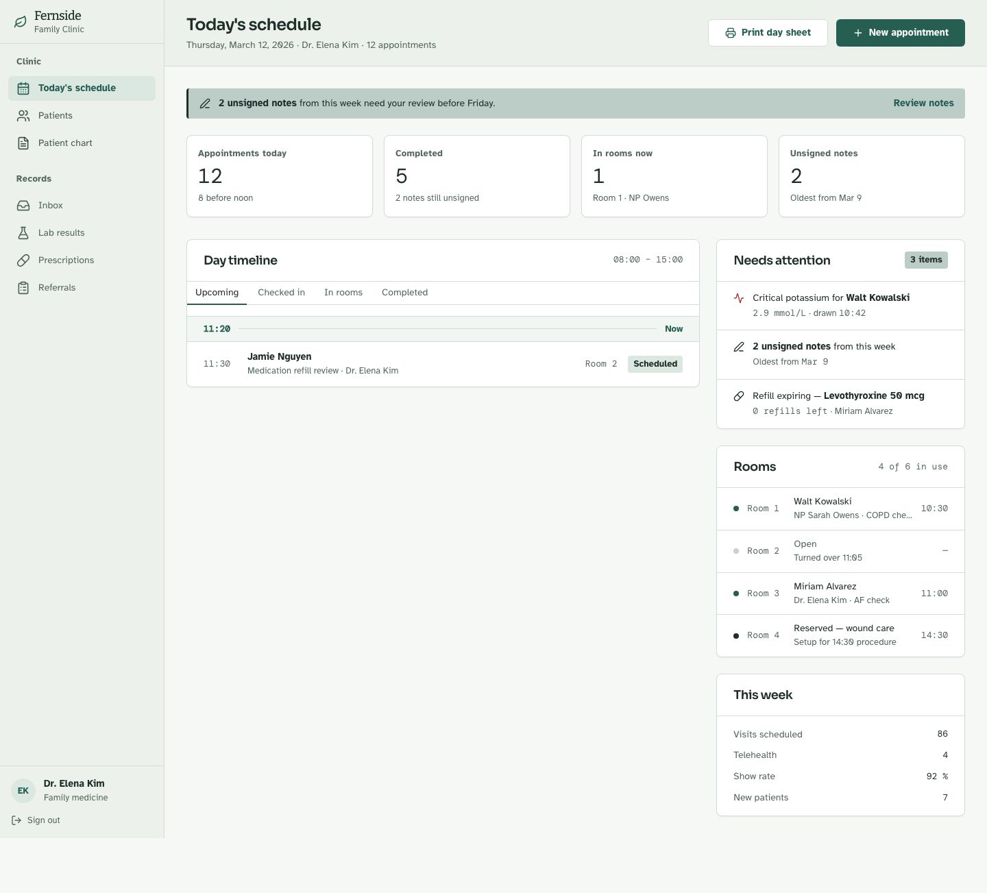 EHR UI Template — full page preview