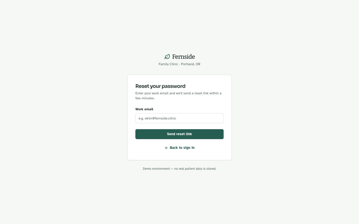 EHR UI Template — forgot password page screenshot