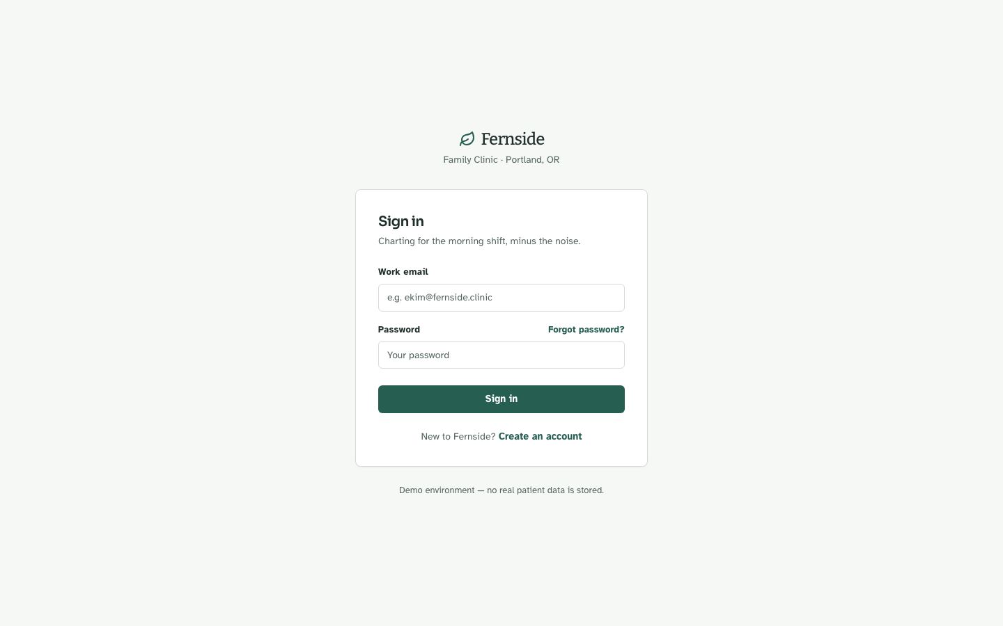 EHR UI Template — login page screenshot