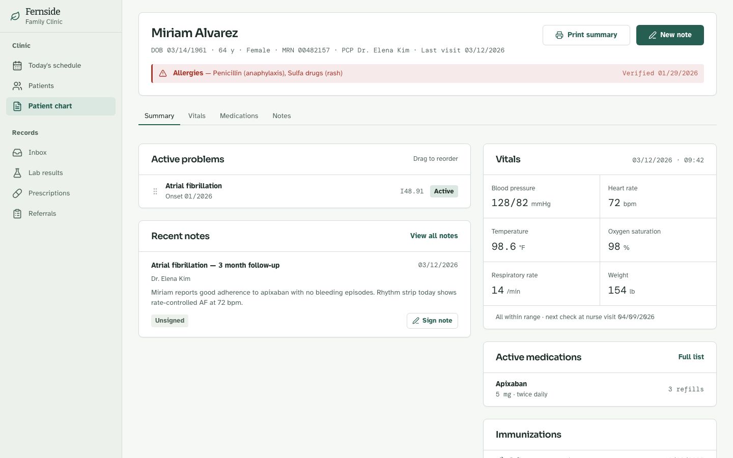 EHR UI Template — patient chart page screenshot