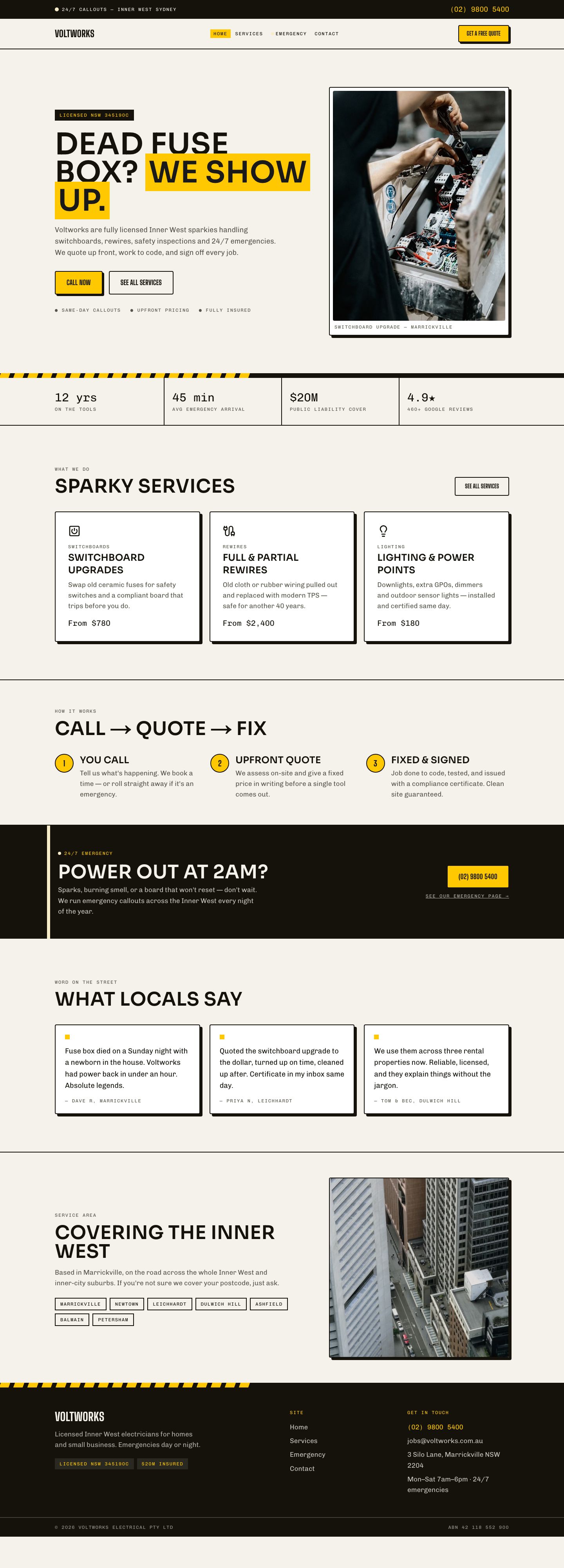 Electrician Website Template — full page preview