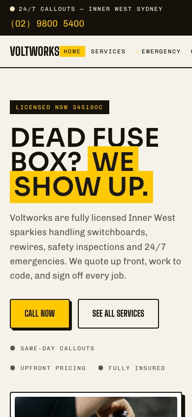 Electrician Website Template — responsive mobile layout