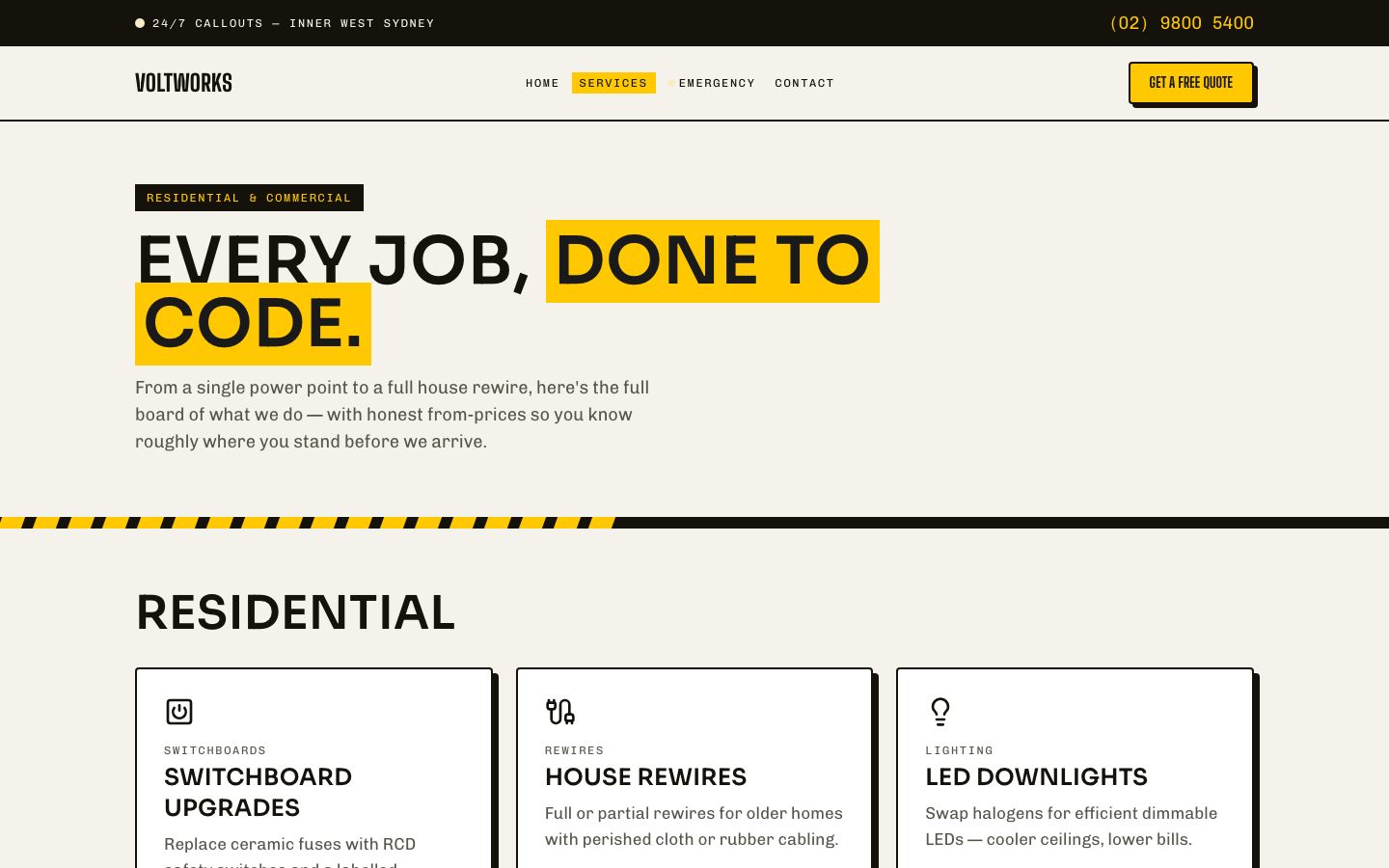 Electrician Website Template — services page screenshot
