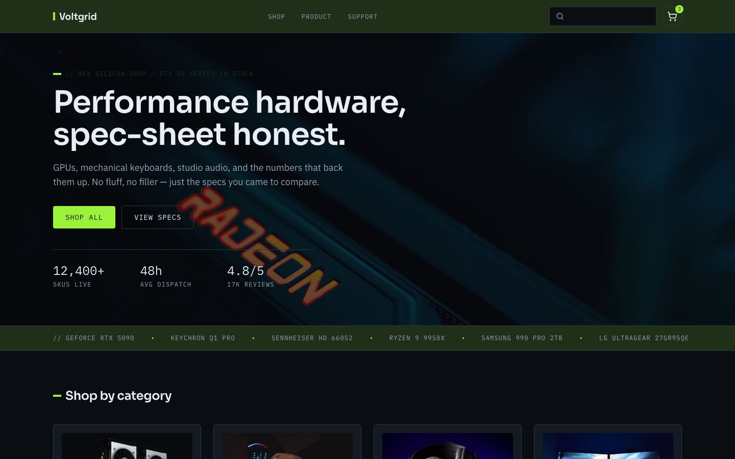 Electronics Store Template — home page screenshot