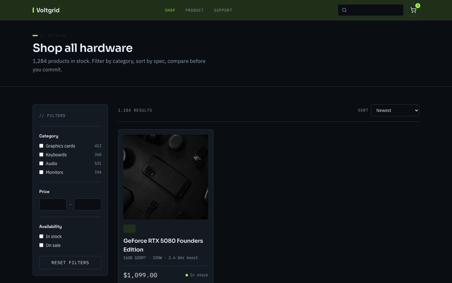 Electronics Store Template — shop page screenshot