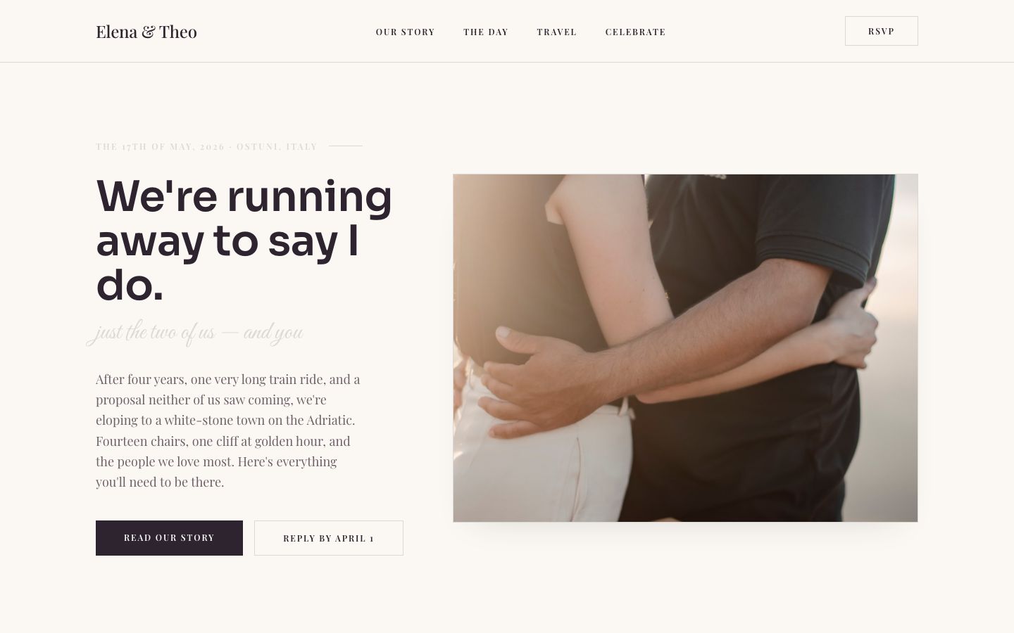 Elopement Website Template — home page screenshot