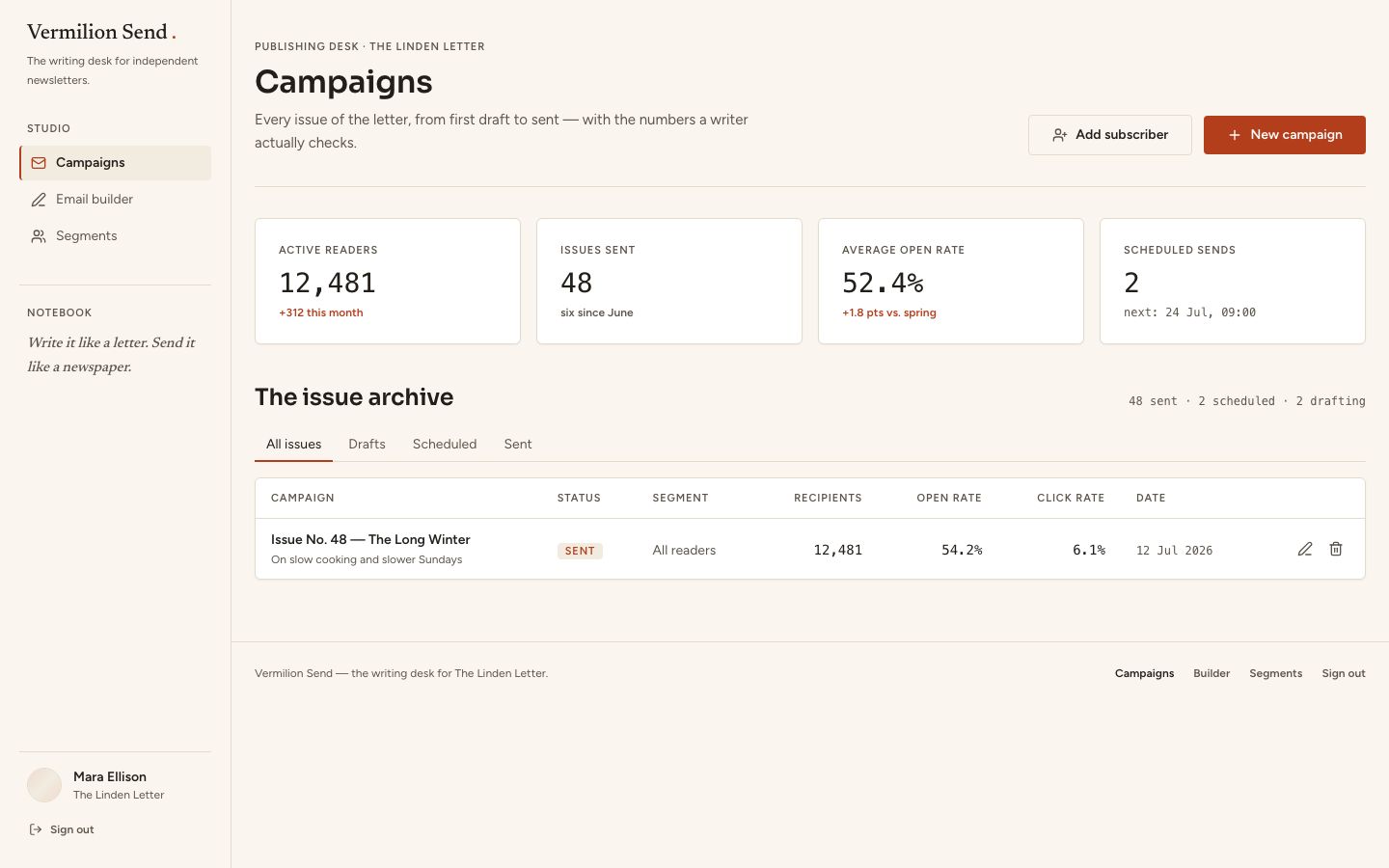 Email Campaign Builder Template — home page screenshot