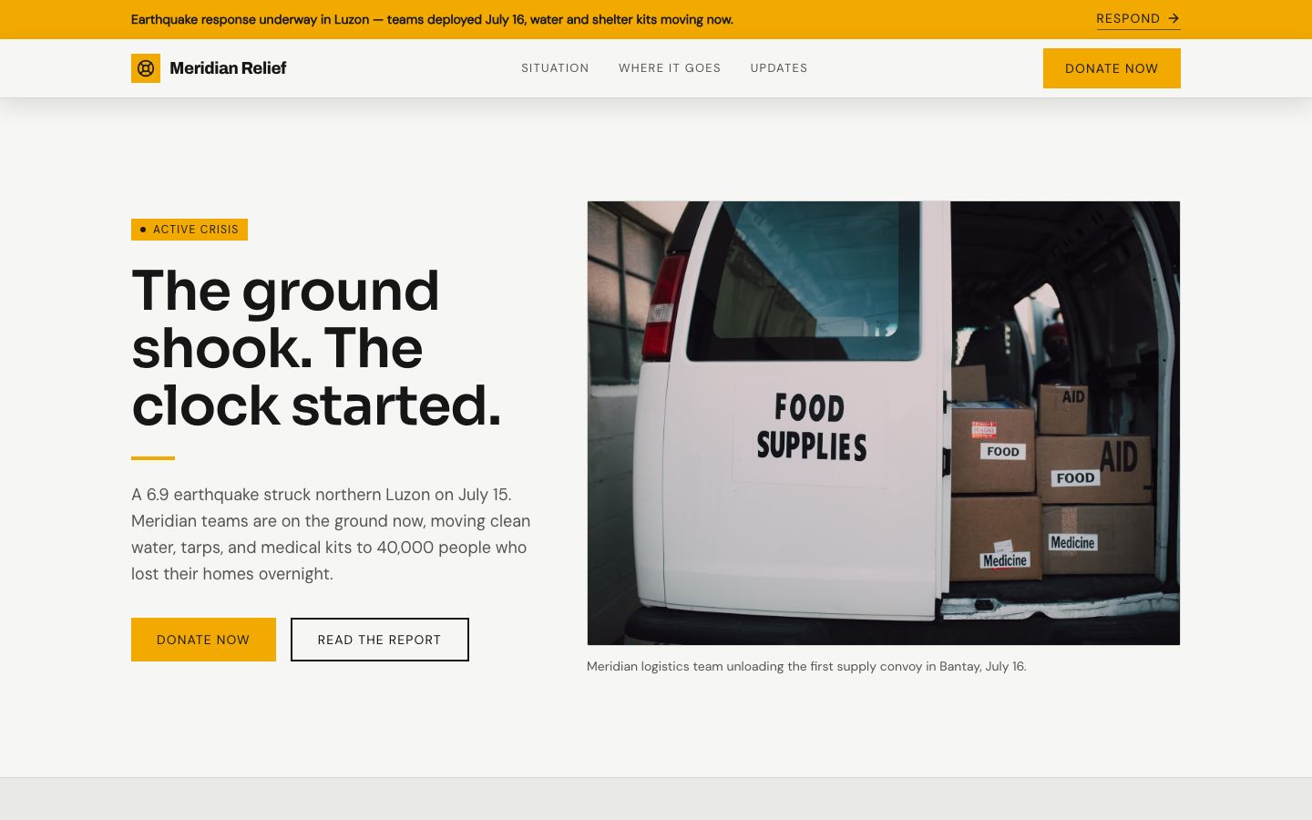Emergency Donation Page Template — home page screenshot