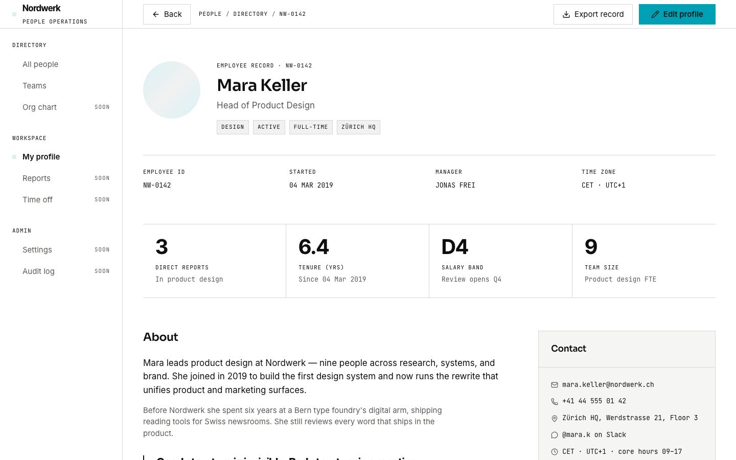 Employee Directory Template — employee profile page screenshot