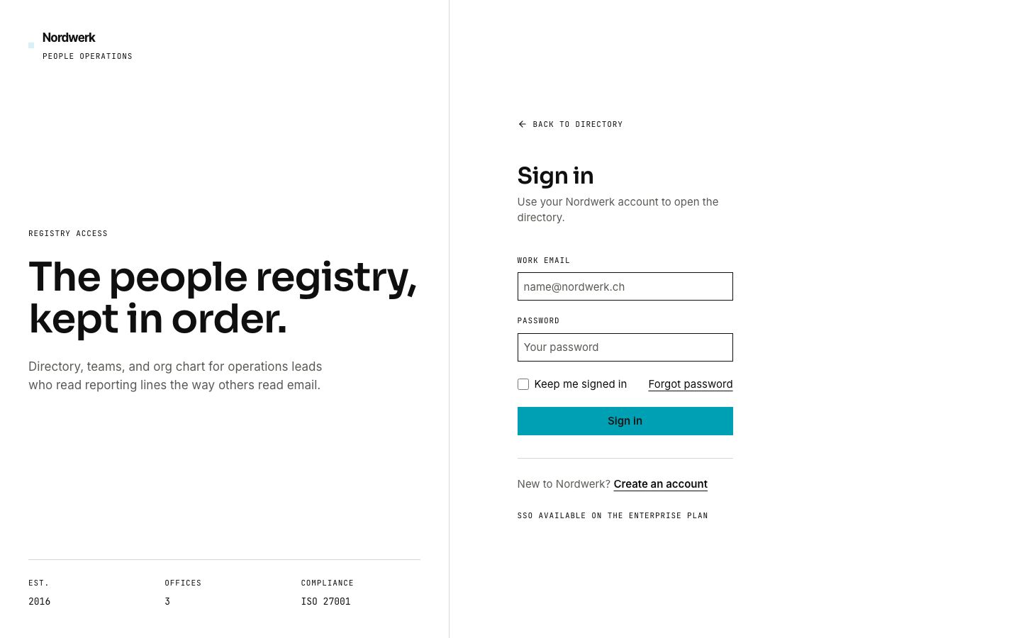 Employee Directory Template — login page screenshot