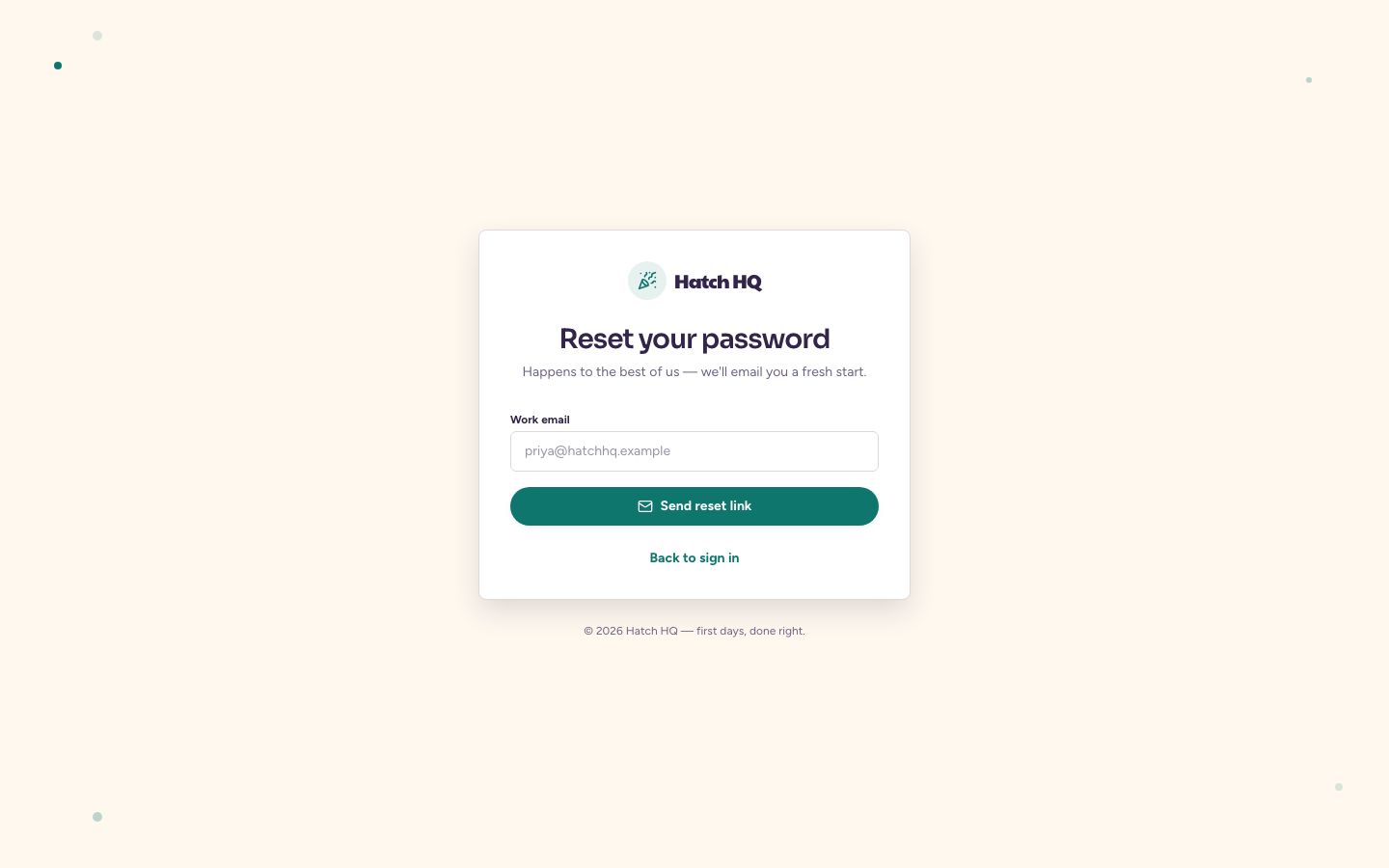 Employee Onboarding Dashboard Template — forgot password page screenshot