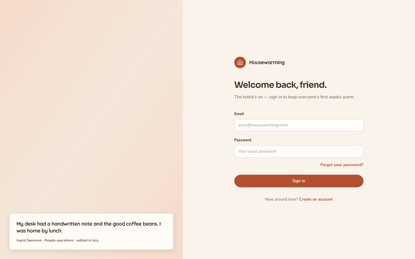 Employee Onboarding Template — login page screenshot