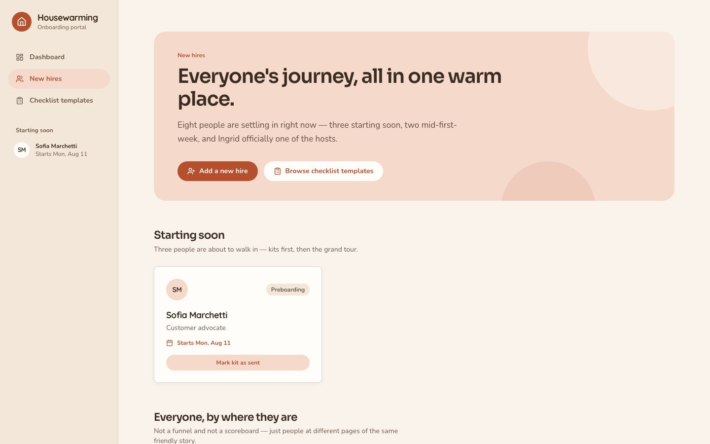 Employee Onboarding Template — new hires page screenshot