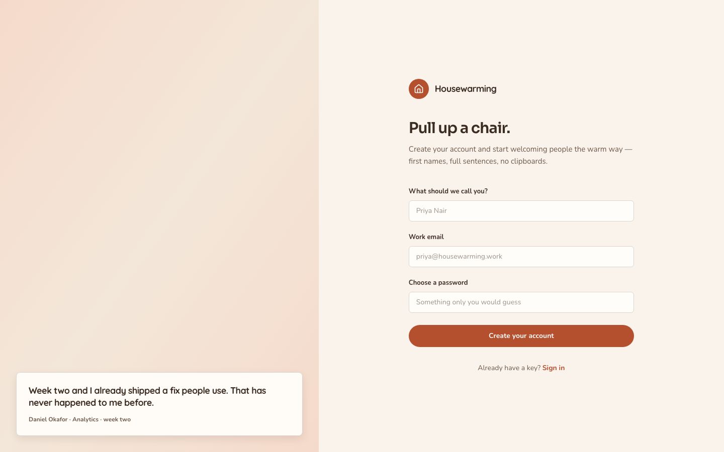 Employee Onboarding Template — signup page screenshot