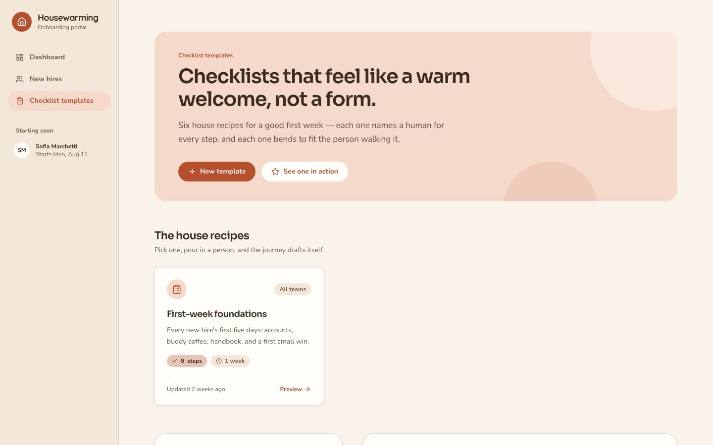 Employee Onboarding Template — templates page screenshot
