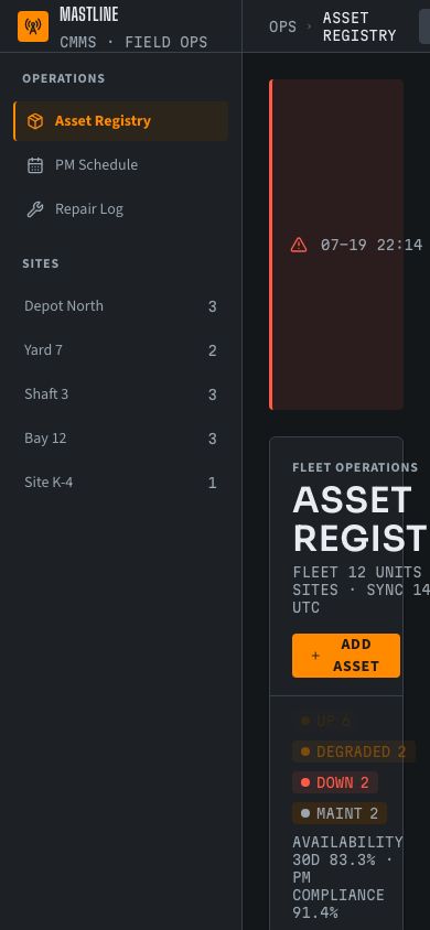 Maintenance Management Dashboard Template — responsive mobile layout