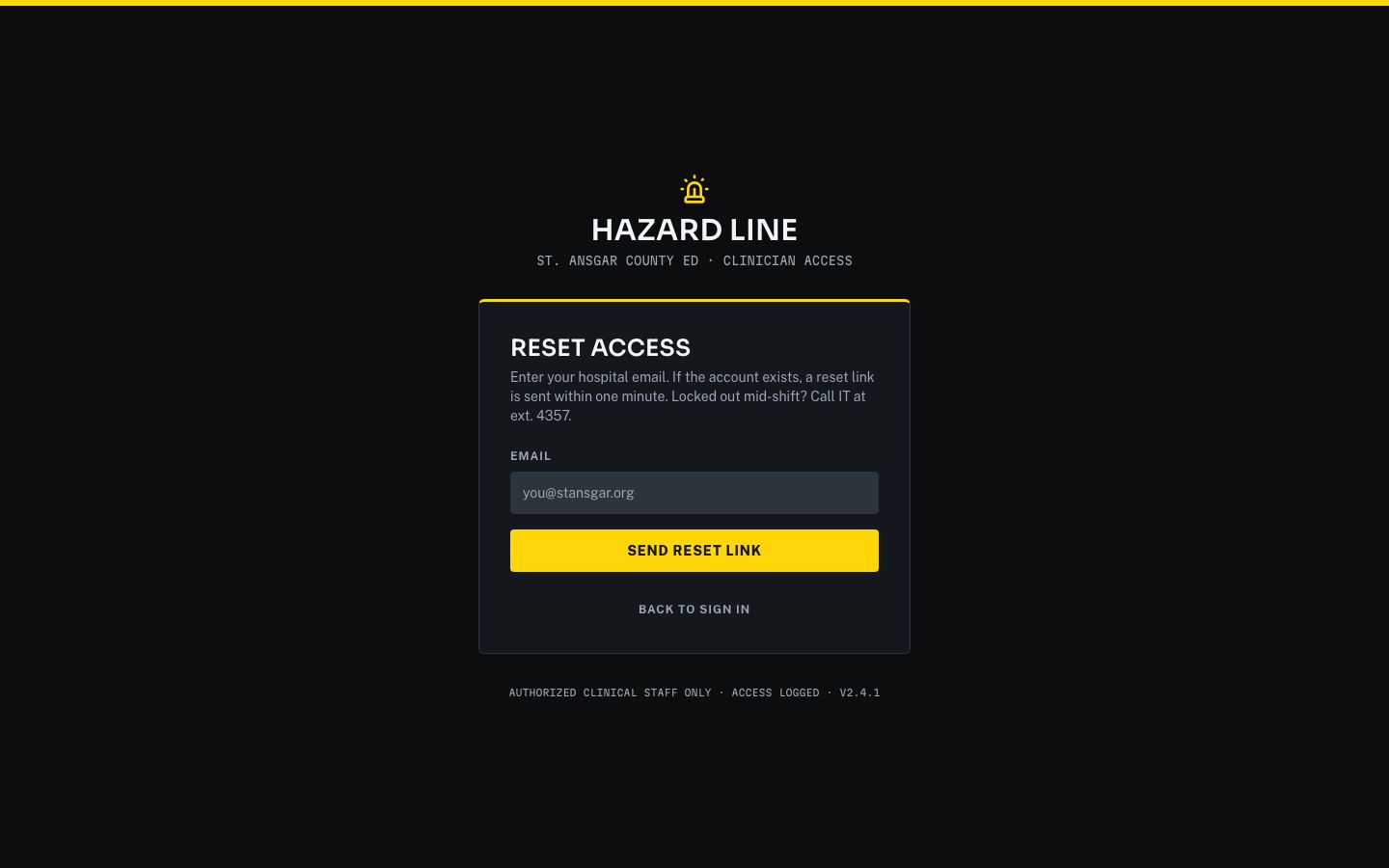 Hospital Dashboard UI Template — forgot password page screenshot